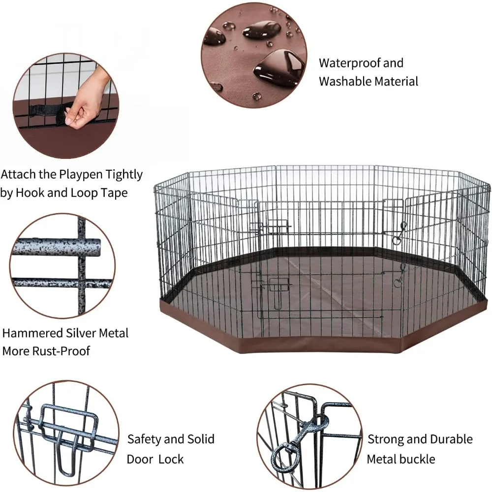 Foldable Metal Dog Exercise Playpen Gate Fence Dog Crate 8 Panels 24 Inch Height Puppy Kennels with Bottom Pad