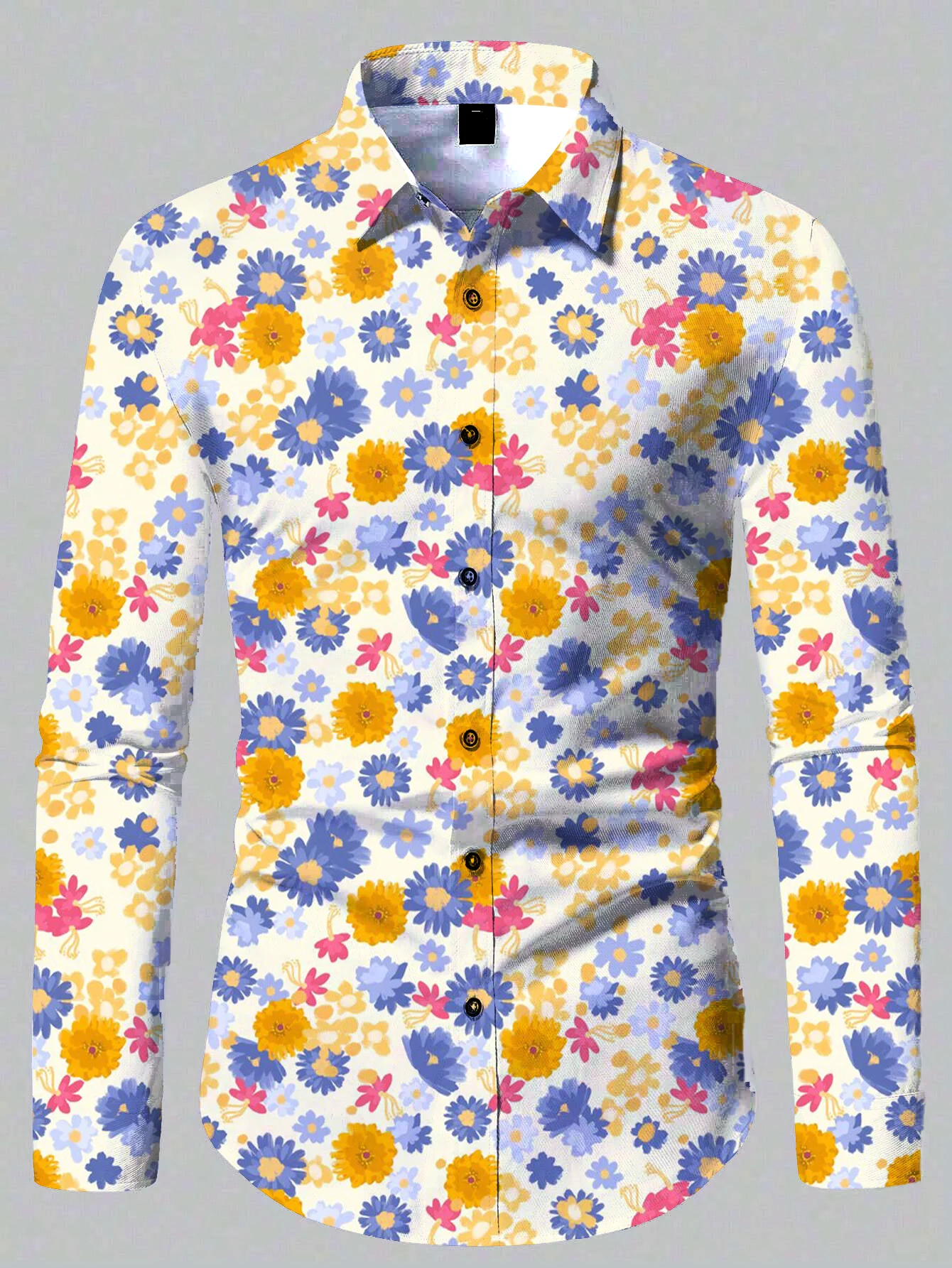 2024 Men's Button Retro Long Sleeve Shirts New Casual Design Shirt Fashion 3D Printed Flower Pattern Men's Clothing Tops