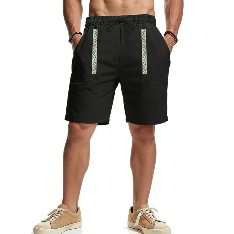 

2026 Summer Men's Casual Shorts Loose Breathable Drawstring Sports Beach Cotton-Linen Shorts