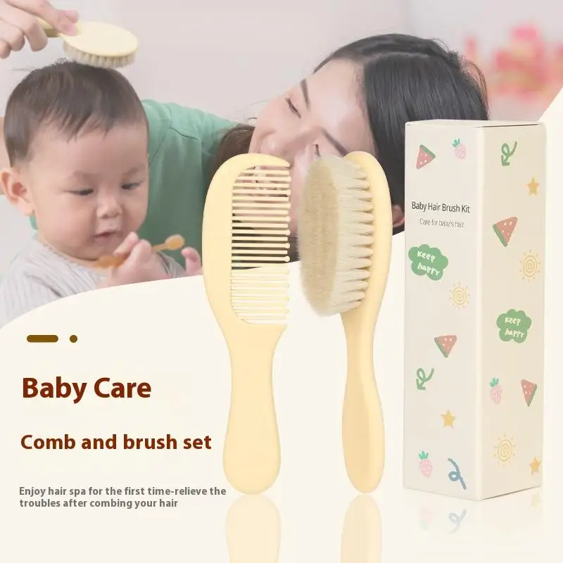 

Soft Hair Wool Brush And Comb Set Finest Bristles Baby Hair Brush Infant Body Massage Brush Bathtub Soothing Brush Travel Gear