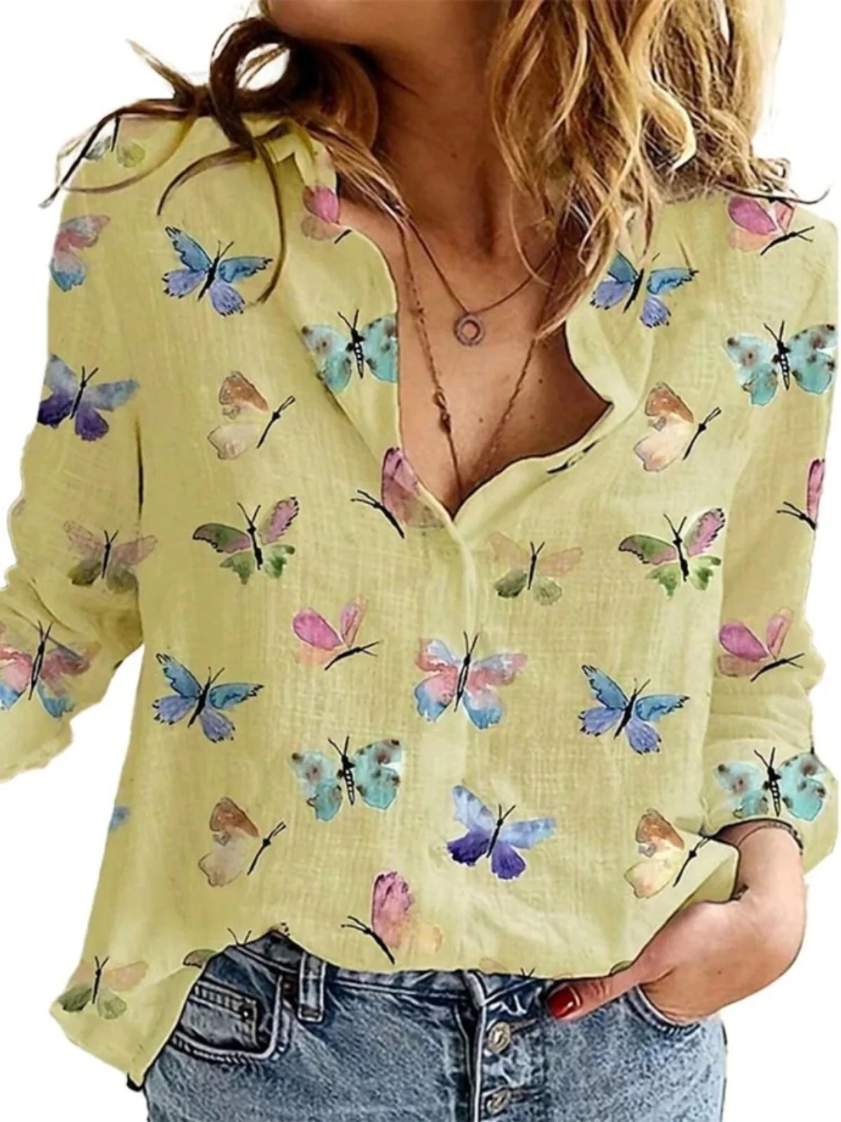 เสื้อเบลาส์ผู้หญิงลายดอกไม้ คอปกหลวม แขนยาว สไตล์ลำลอง แฟชั่น ใส่ทำงานได้ สวมใส่สบาย