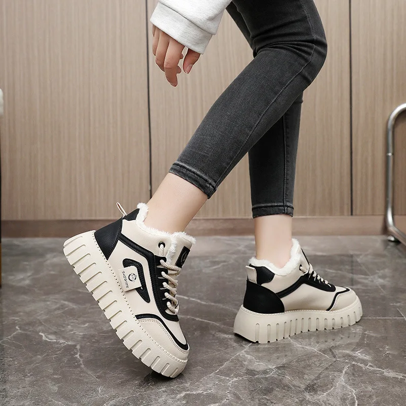 Sneakers Women 2024 New Winter Thick Bottom Soft Bottom High Top Fashion Non-slip Plus Velvet Sports Cotton Shoes for Women