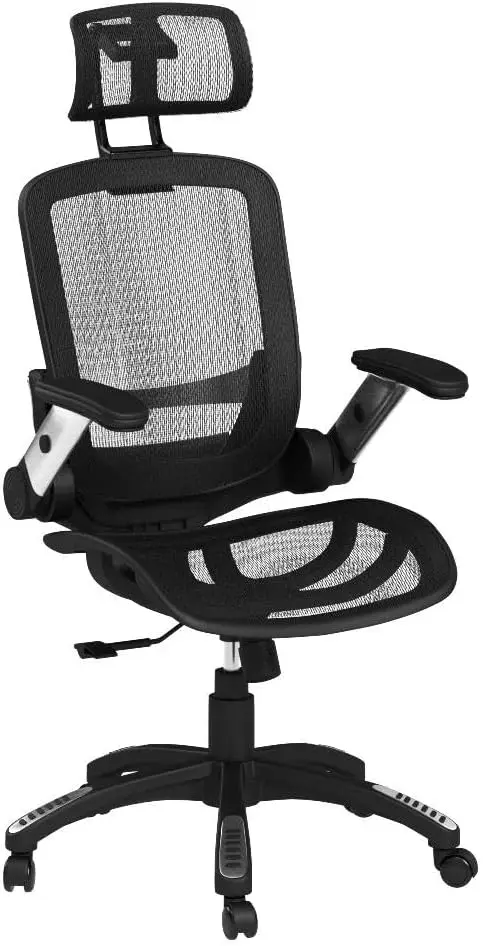 Ergonomic Office Chair, High Back Home Desk Chair with Headrest, Flip-Up Arms, 90-120° Tilt Lock and Wide Cushion