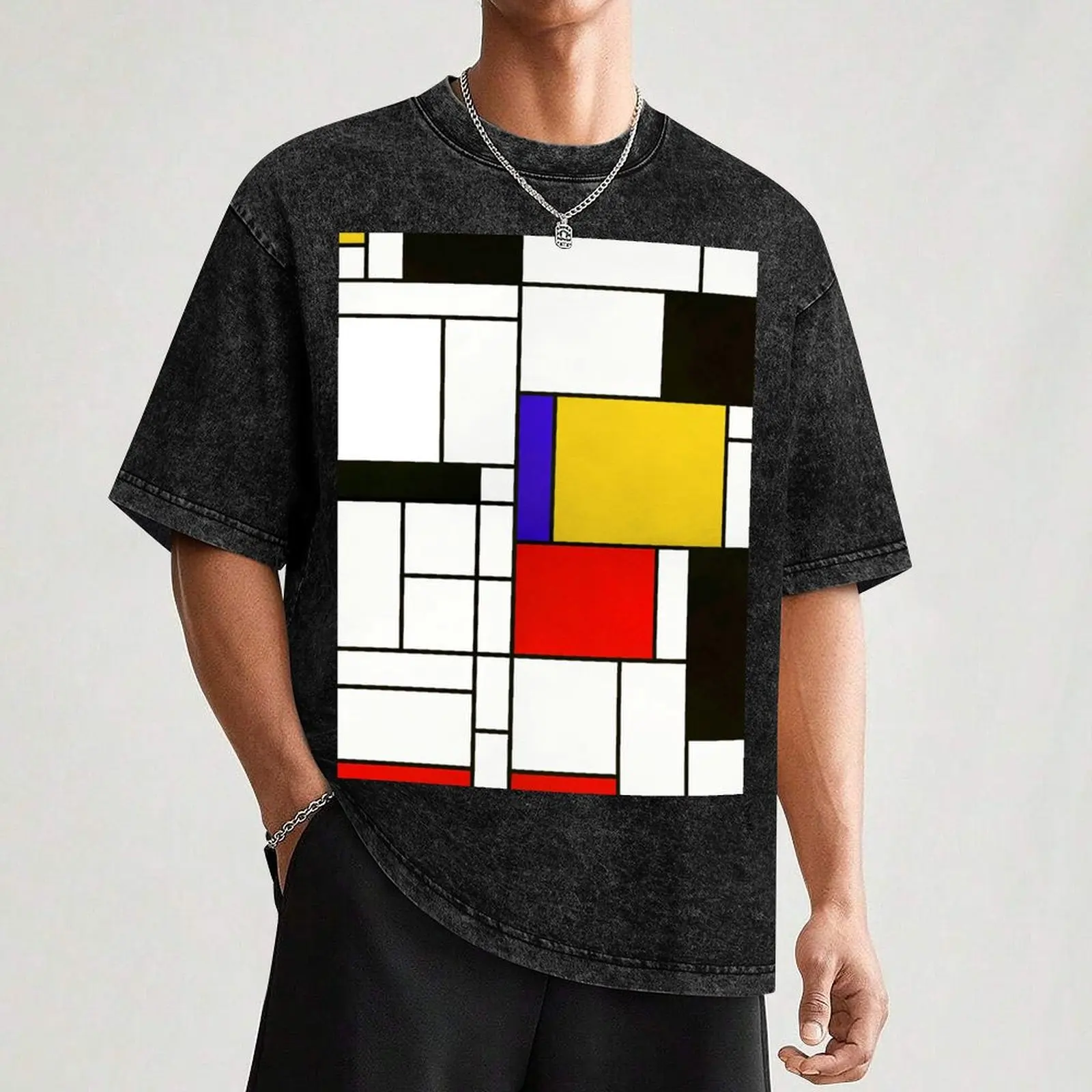 Mondrian Style Abstract Art T-Shirt Casual Trendy Tee Shirt