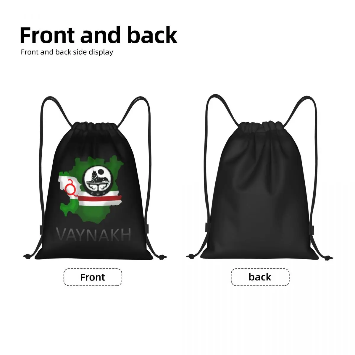 Vaynakh Chechen Drawstring Backpack Women Men Sport Gym Sackpack Foldable Chechnya Flag Map Shopping Bag Sack