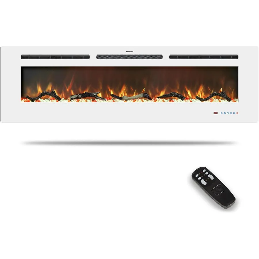 

60-дюймовые электрические каминные вставки, встраиваемые и настенные каминные обогреватели, линейный камин с термостатом, сенсорный экран Mult