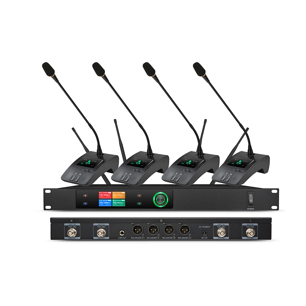 Uhf 4 Channels Professional Desktop Uhf Wireless Gooseneck Microphone For Conference Room