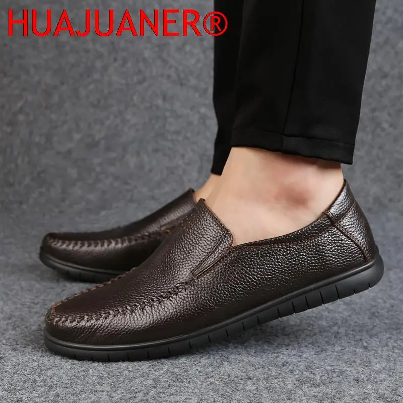 Mens Loafers Genuine Leather Shoes Men Business Soft Casual Shoes Man 2024 New Male Driving Footwear Black Brown Slip-on Flats