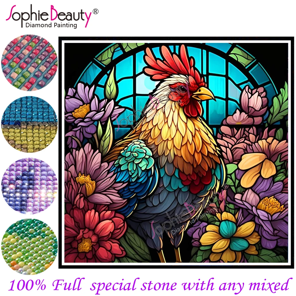 Sophie Beauty Fairy Dust Diamond Painting Resin Square Crystal Stones Flower Rooster 5D Diamond Embroidery AB Stone Mosaic Art