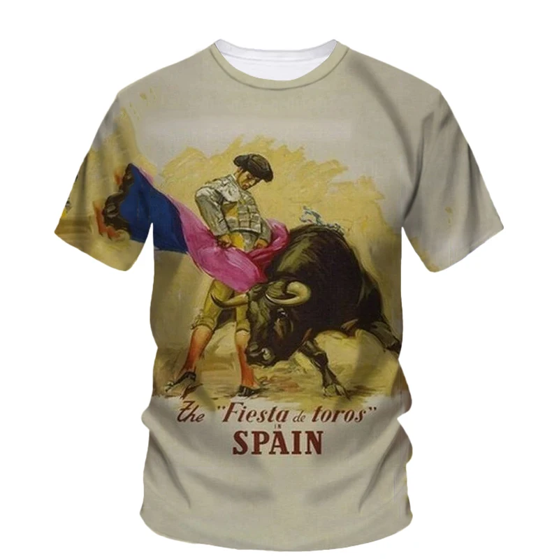 

3D Printing Bullfight T Shirt For Man Summer O-Neck Short Sleeve Oversized Tee Tops Casual Loose Spainish Tshirt Streetwear
