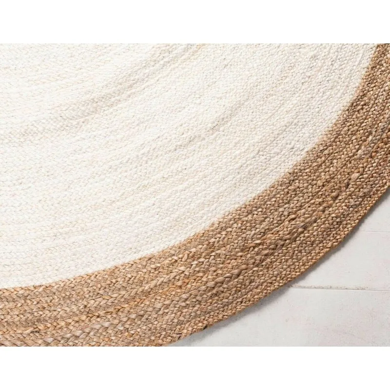 Rug 100% Natural Jute Reversible Round Braided Style Rug Living Modern Area Rug