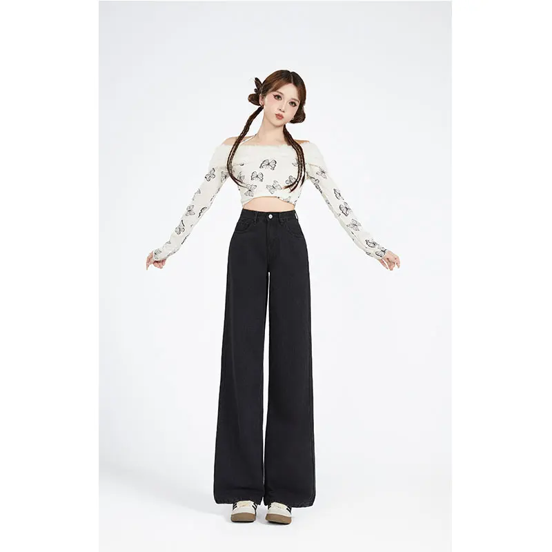 

Bla High Waist Wide Leg Jeans Women's Straight Cut Long Pants Autumn Faion plus Size Slimming Taller Drag Floor-Length