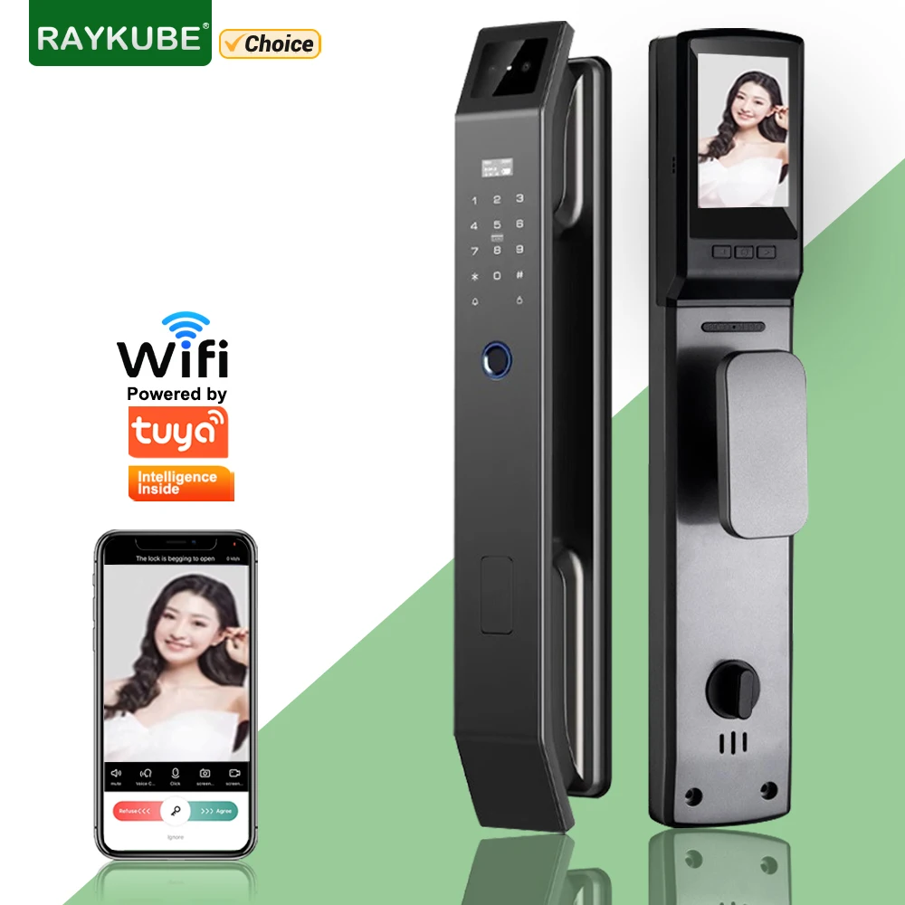 RAYKUBE DF14 Tuya WiFi 3D Face Recognition Digital Door Lock With Two-way Audio WiFi Camera Video Call APP Remote Unlock