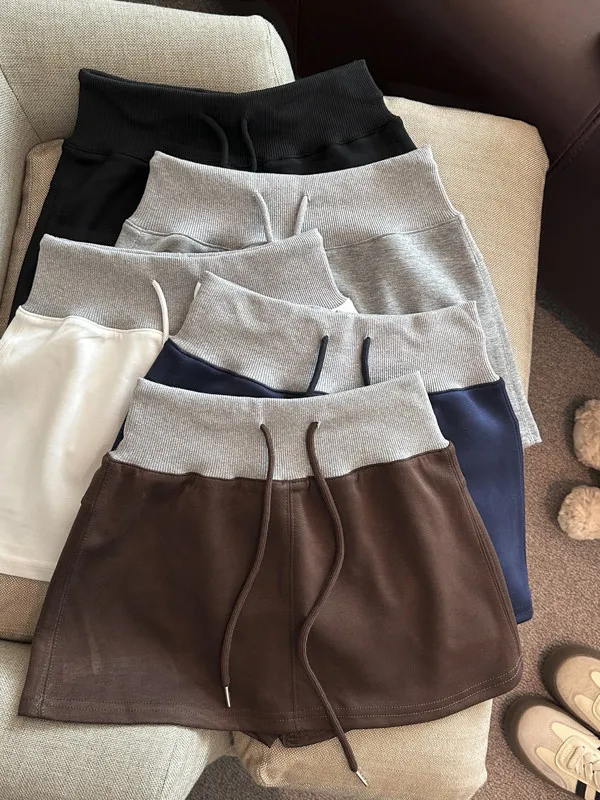 

Корейская простая спортивная юбка для женщин, летняя, модная, трендовая, с высокой талией, А-силуэт, из полиэфирного волокна