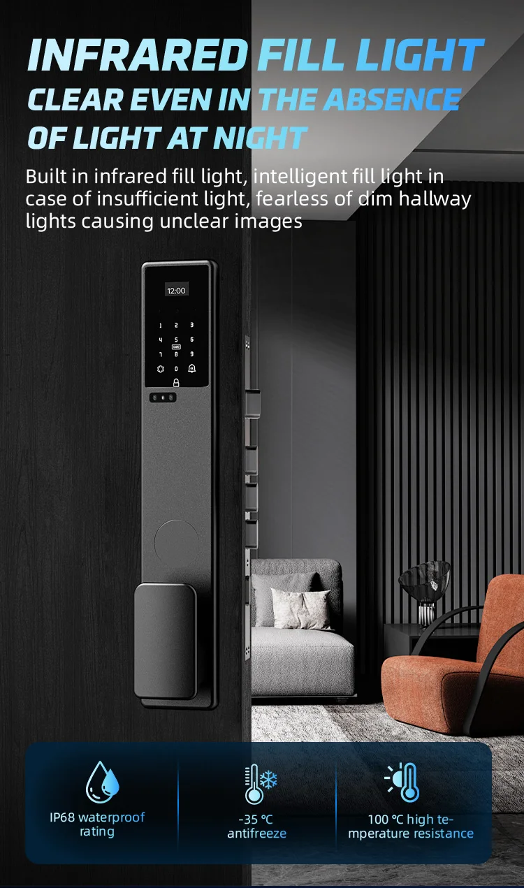 

TYSH Tuya App Remote WiFi Smart Security Camera Lock 3D Face & Fingerprint Recognition Video Intercom for Wood Doors