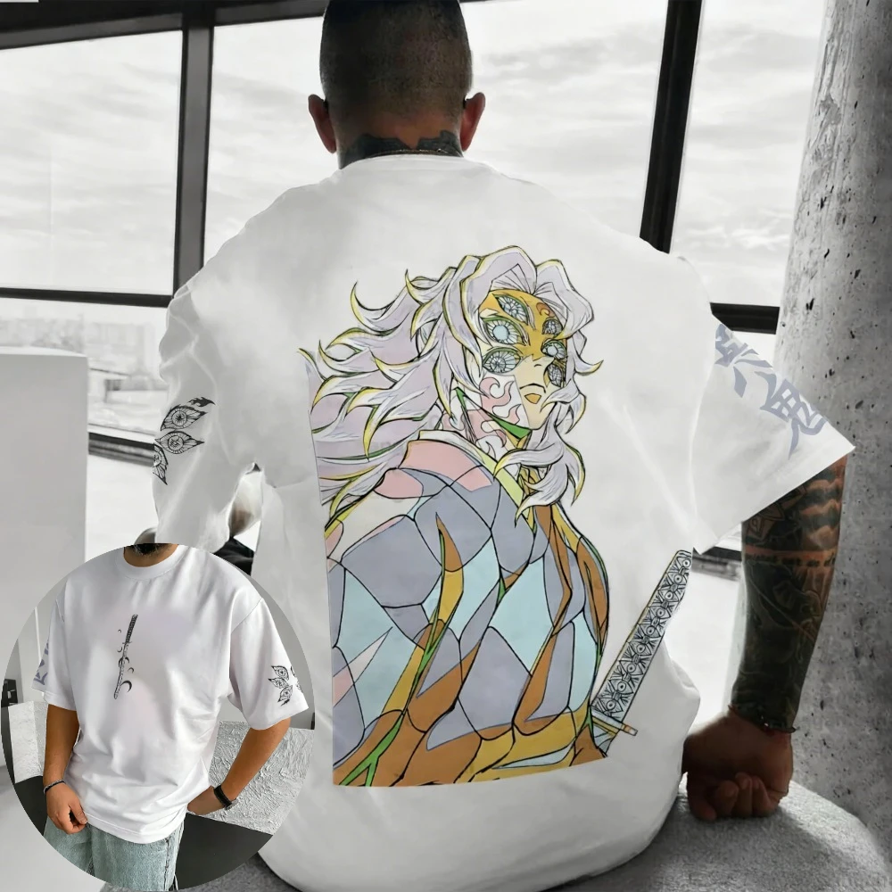 

Demon Slayer Men's T-shirt Kokushibo Summer Japanese Anime Tee Spring and Autumn Boy Personality Short-sleeved Parent-child Wear