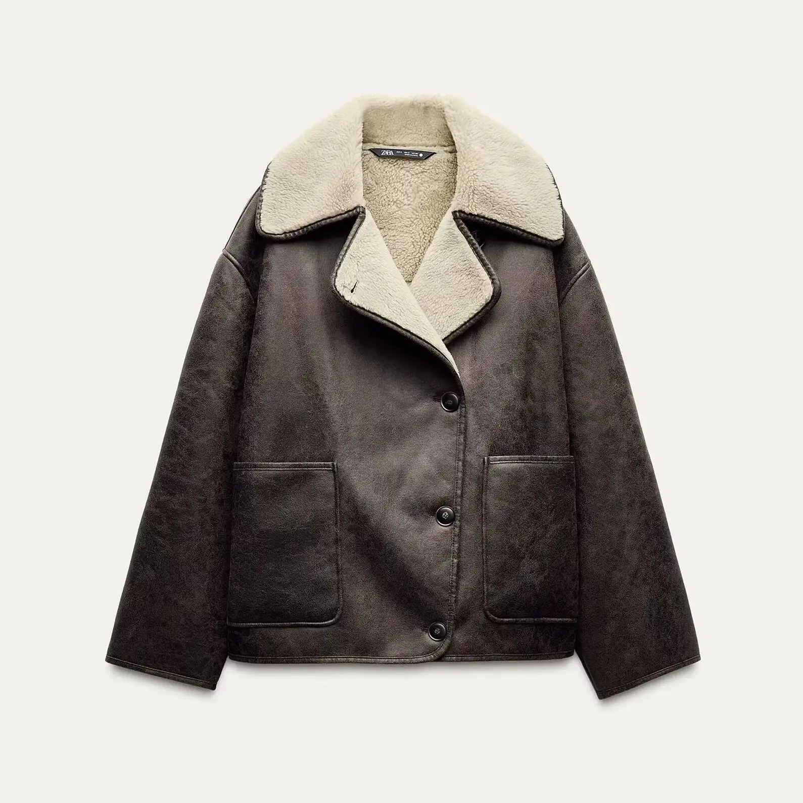 

Двусторонняя кожаная куртка с меховым воротником, новая осенне-зимняя женская модная свободная куртка с длинными рукавами на пуговицах