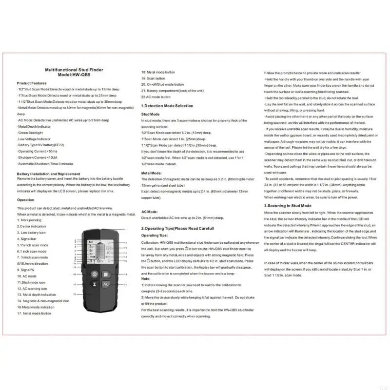 57QF Studs Finder Wall Scanner 5 in 1 Upgraded Electronic Wall Scanner for Wood Metal and ACWire Detection,Digital Display