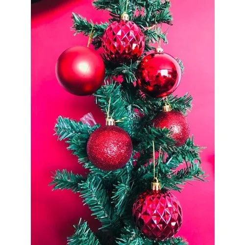 Party World Christmas Pine Tree Top Ornament Red 6 cm 16 Pcs