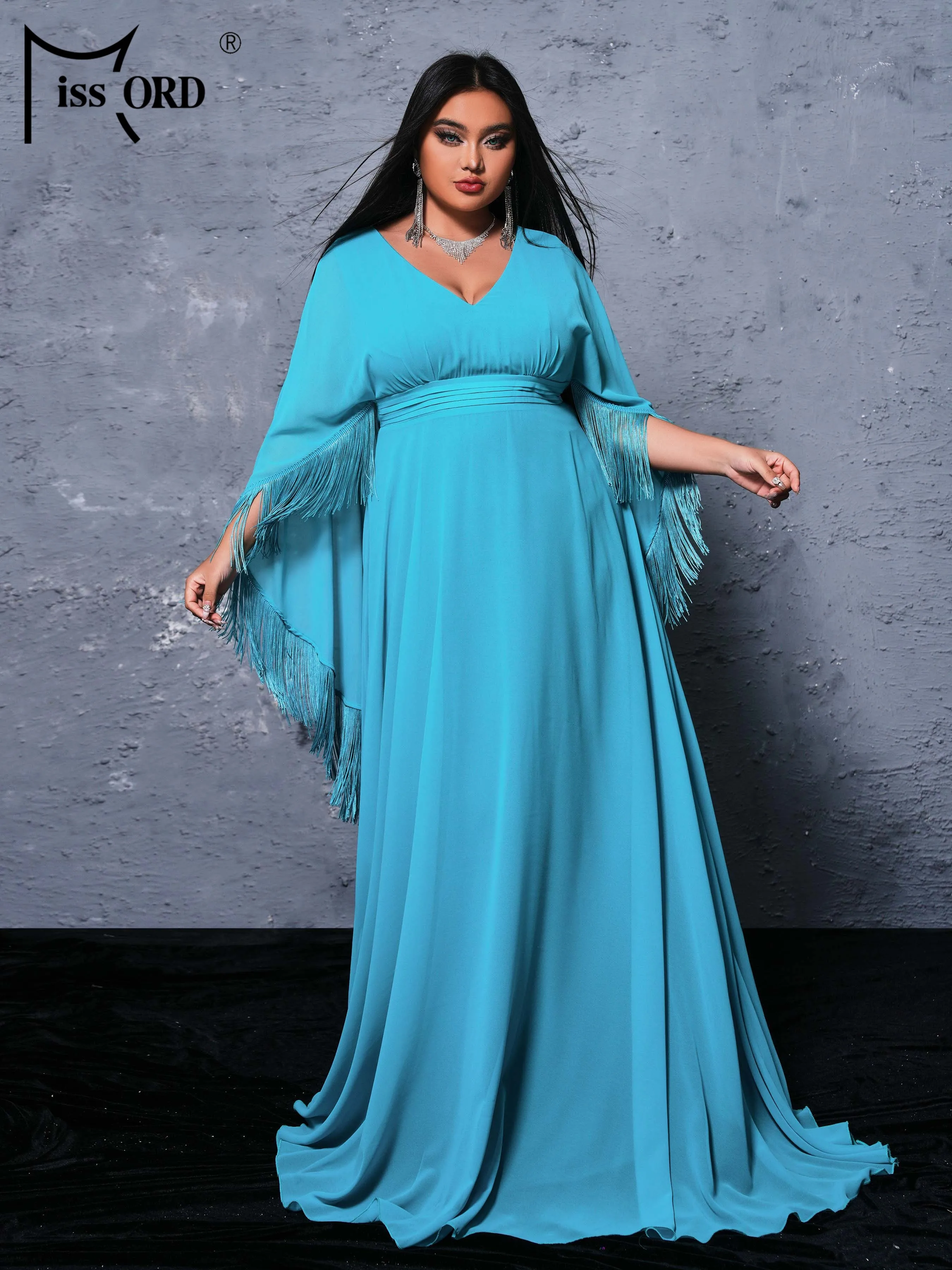 Missord Plus Size Prom Dress V Neck Bat Sleeve A Line Evening Green Floor Length Church Dress