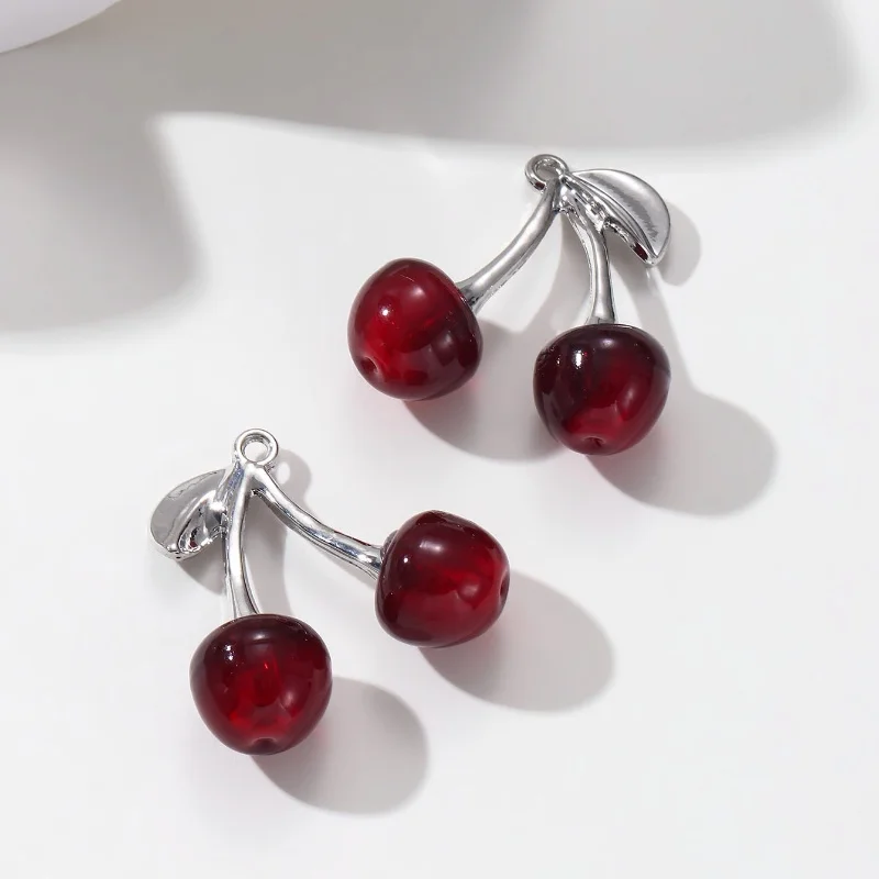 5pcs 25x25mm Cute Cherry Pendant Fruit Pendant DIY Earrings Jewelry Making Handmade Accessories