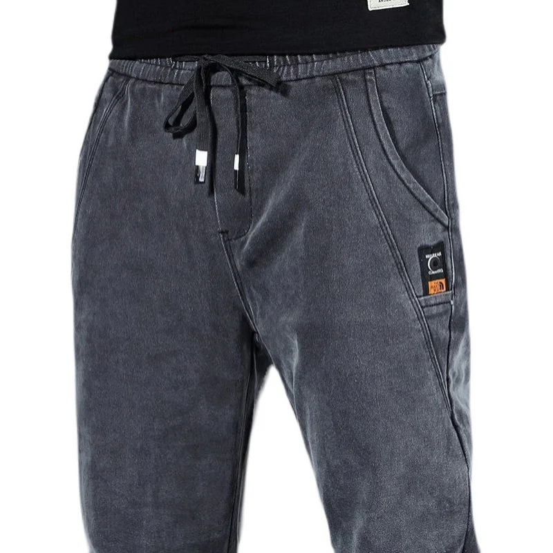 

Elastic Waist Men's Jeans Casual Harlan Sle Cotton Polyester Blend Long Pants mid Waist Straight Leg Summer Faion