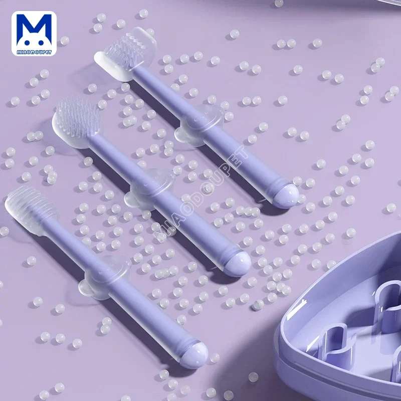 MIAODOUPET-Pet Toothbrush Set for Dogs and Cats, Silica Gel Brush, Bad Breath and Tartar Removal, Purple, 3Pcs