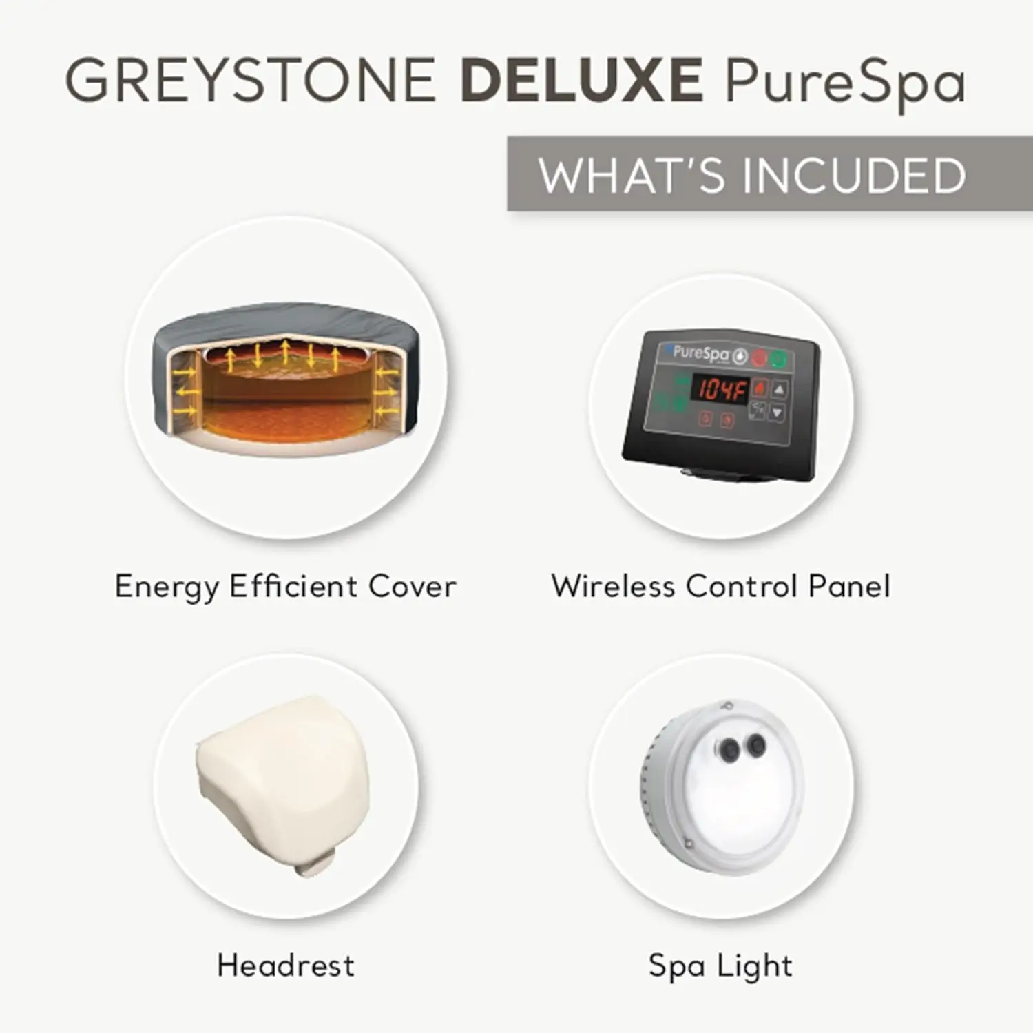 28451EP PureSpa Greystone Deluxe Spa Set: Includes Energy Efficient Spa Cover and Wireless Control Panel – Spa Control App