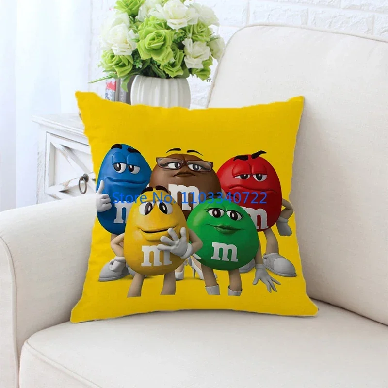 M-M&M'S Short Plush Pillow Cases Decorative Cushion Cover Plush Pillowcase Pillow Case Car Home Decor 45x45cm Kids Birthday Gift