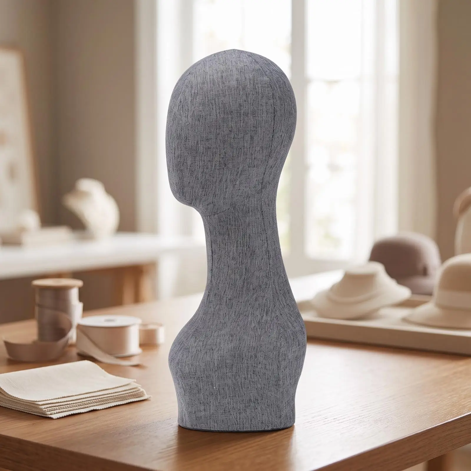 Linen Mannequin Head Form for Hat Scarf Necklace Display with Elegant Neck Shape for Boutique Shop Window Presentation