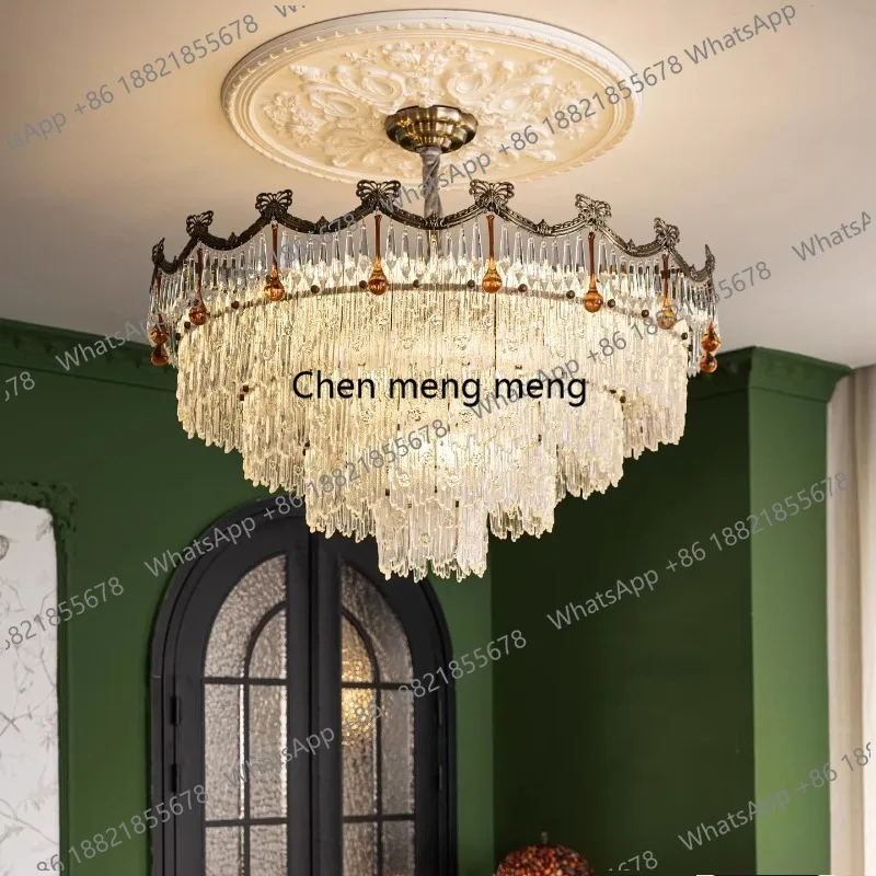 

Medieval style living room main lamp American retro crystal bedroom atmosphere light luxury French chandelier