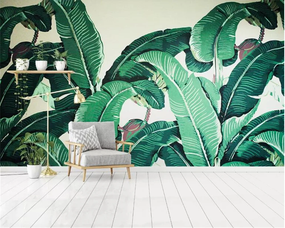 Customized Wallpaper Home Decoration Leaf Mural Modern Fresh Rainforest Plants Banana Leaves Palm Leaves Tapestry 3d wallpaper