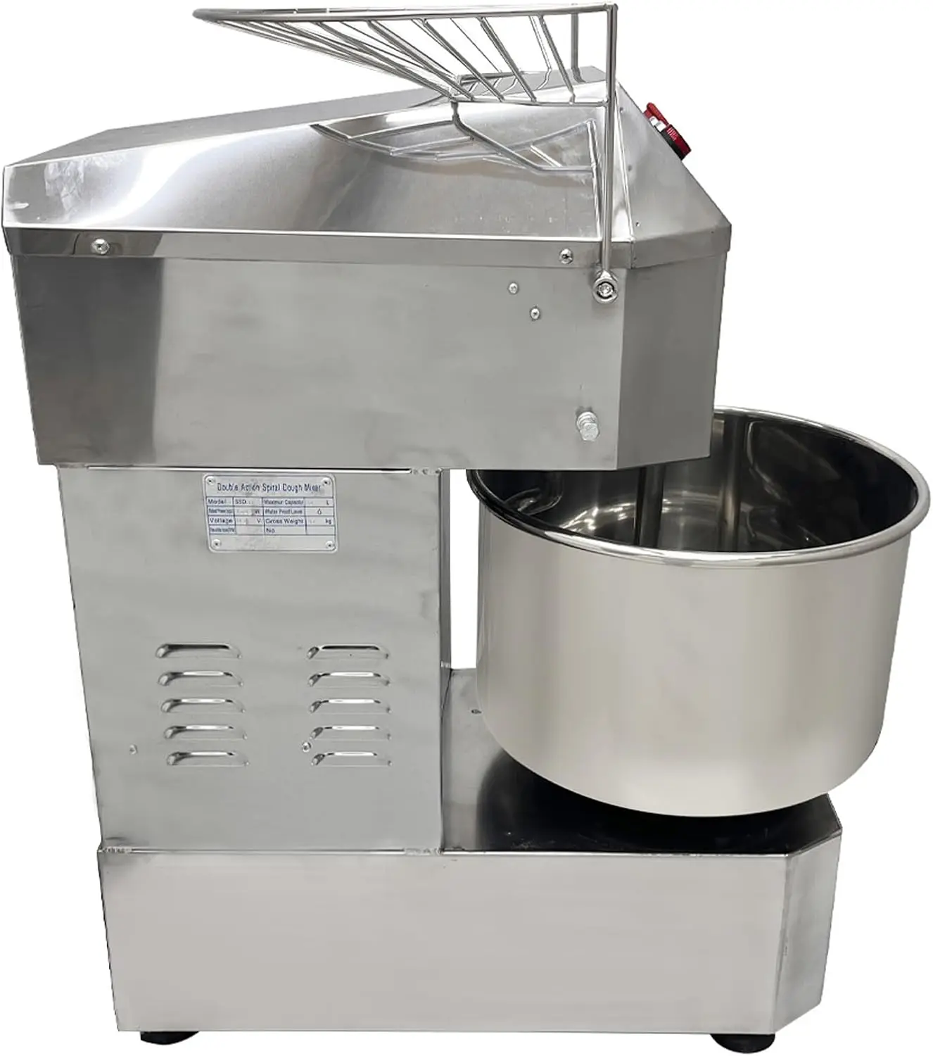 Mixer Adonan Listrik Komersial 20QT Mesin Pencampur Tepung Berdiri Blender Adonan Baja Tahan Karat Spiral Kecepatan Ganda Aksi Ganda