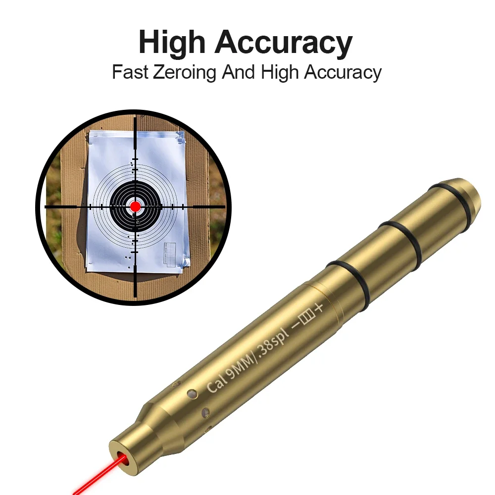 9mm Red Laser Boresighter Cartridge Dot Sight for Pistol & Rifle Scope - Hunting Accessory Training Shoot Sight