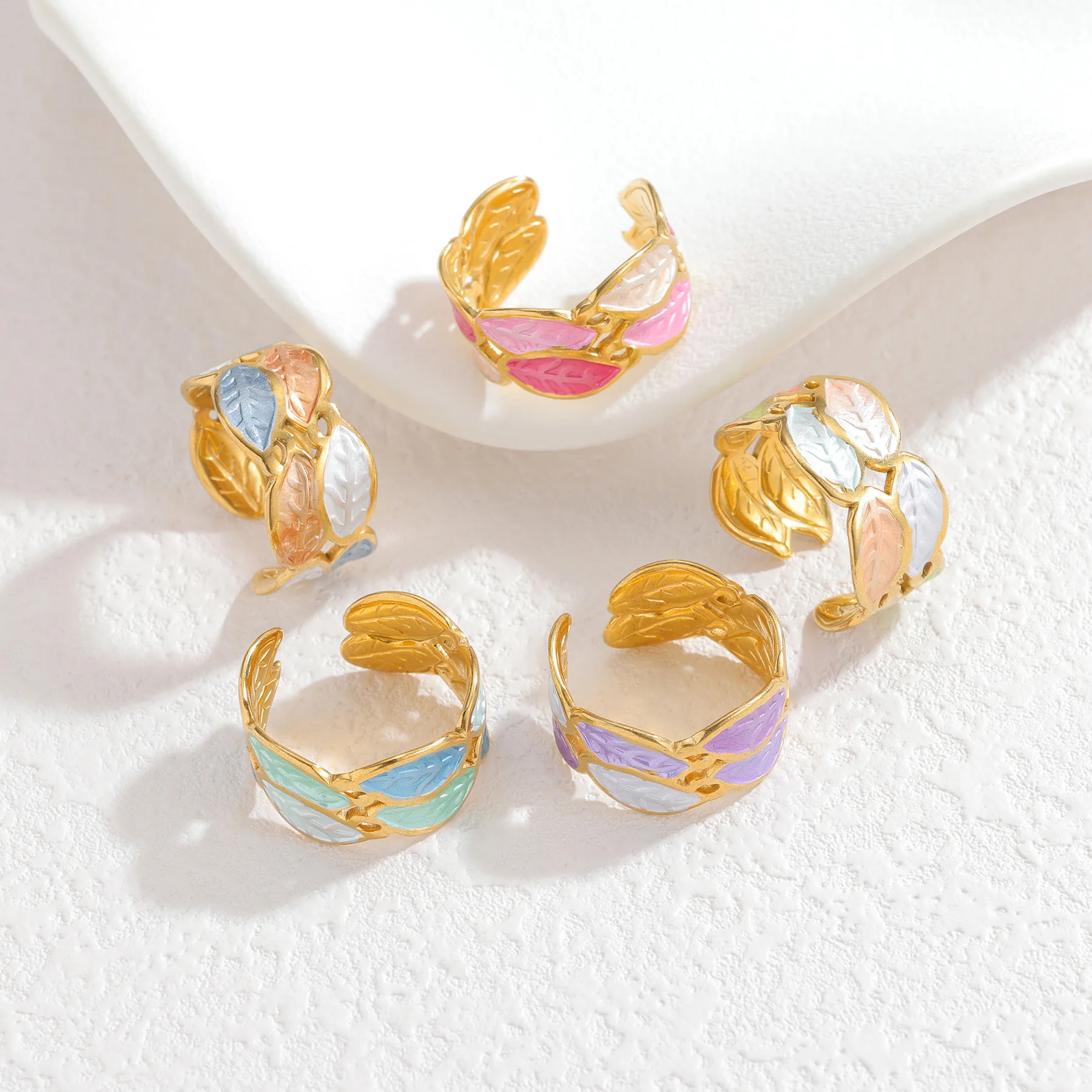 Atoztide موضة غير النظامية الملونة النفط نازف الدائري للنساء الفولاذ المقاوم للصدأ ضبط بيان حلقة مفتوحة زوجين مجوهرات هدية