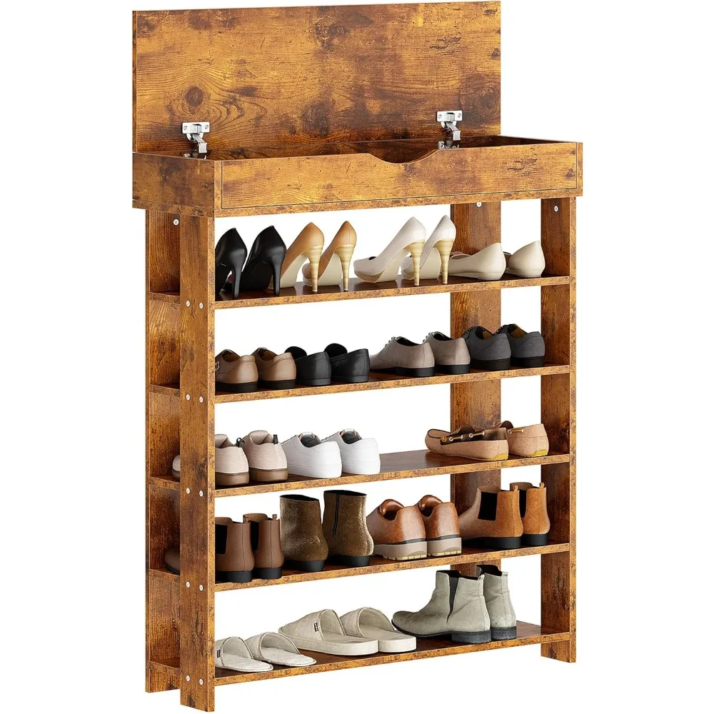 

Wooden Shoe Rack with Storage Cabinet, Vertical Free Standing Shoe Shelf, Shoe Organizer Storage Cabinet for Entryway