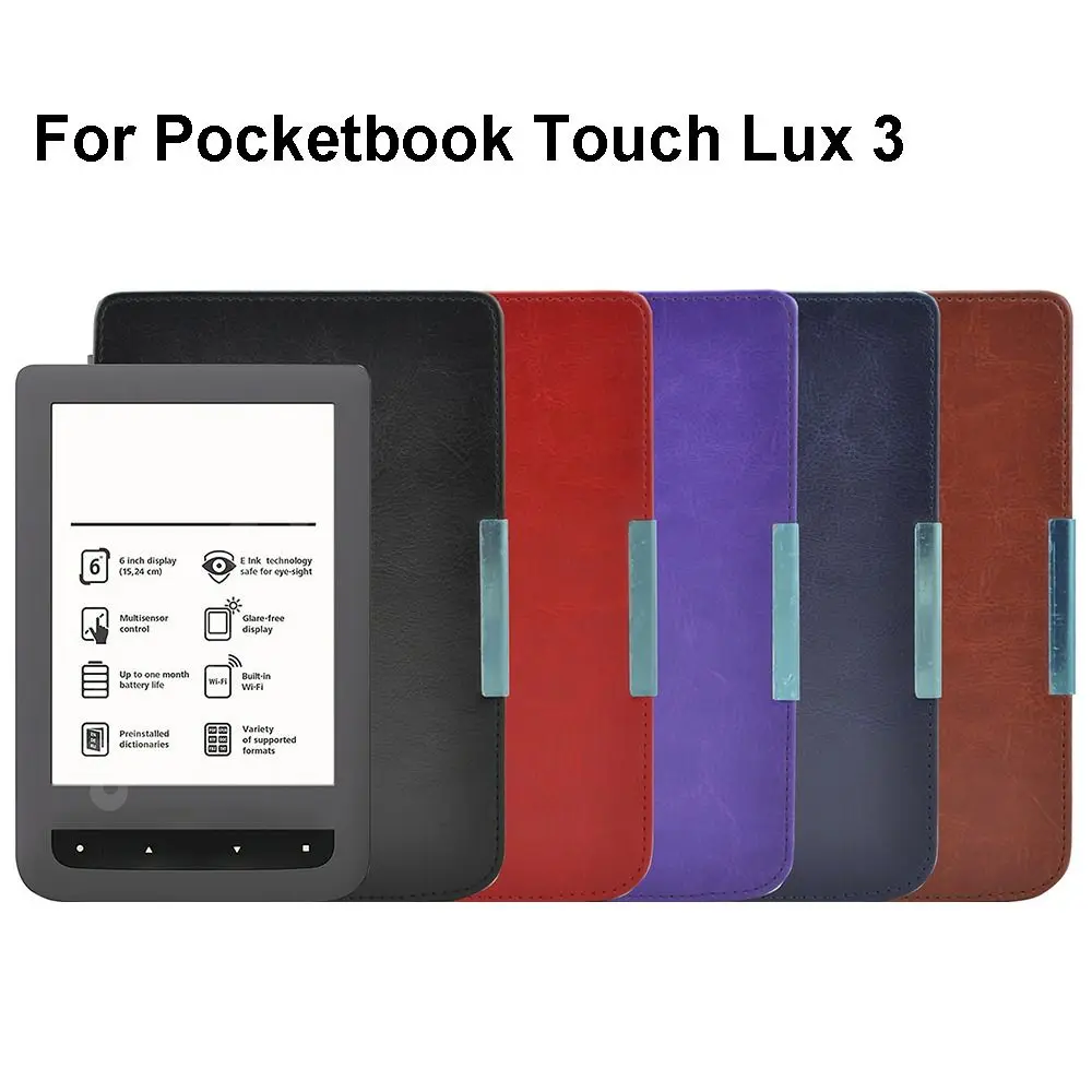 6 inch E-Reader Protective Case Shockproof Leather Back Cover Anti-fall Microfiber Lining for Pocketbook Touch Lux 2 3/Basic 2 3