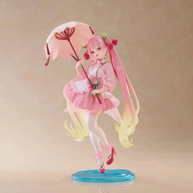 Anime Umbrella Hatsune Miku Sakura Cherry Colored Dress Action Figures Miku Model Kt Statue Decor Toys Ornament Gift Collectible
