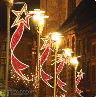 

Outdoor Waterproof Hanging Mounted Led Across Street Lighting 2D Star Motif Light Pole Christmas Lights Christmas Decorations