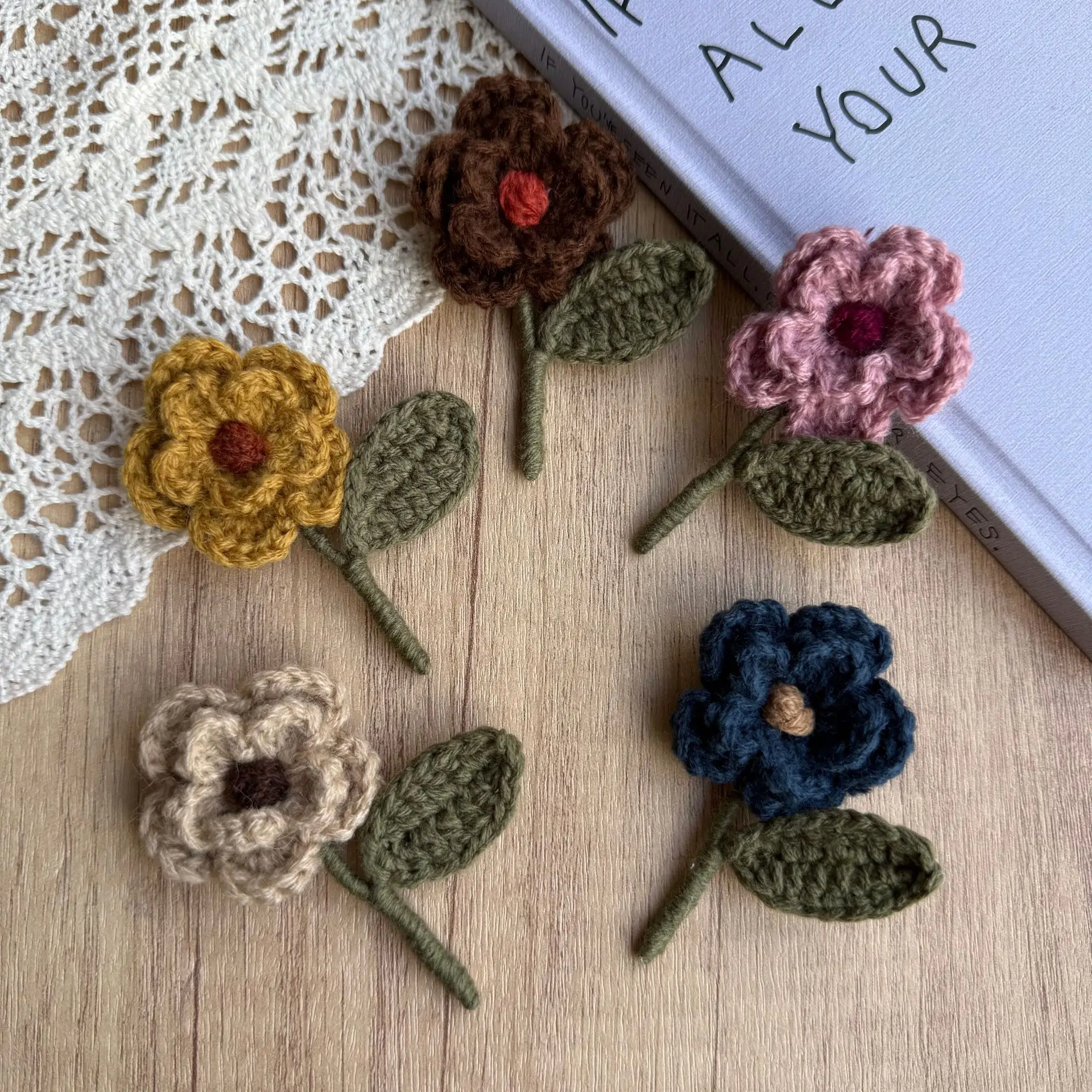 

Crochet Sunflower Brooch Pin Handmade Flower Applique for Women Girl Coat Bag Embellishment Casual Japanese Korean Style
