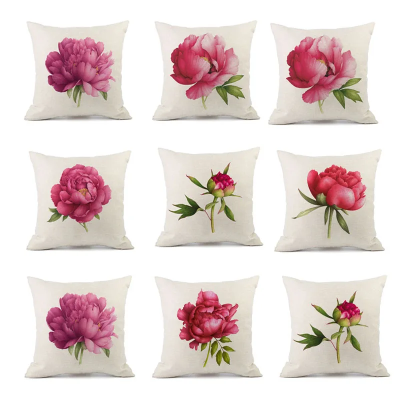 Red Rose Flower Pillow Case Cover Flower Rose Eco-friendly Linen Cotton Pillow Case Cover Flower Rose Decorative Pillowcases