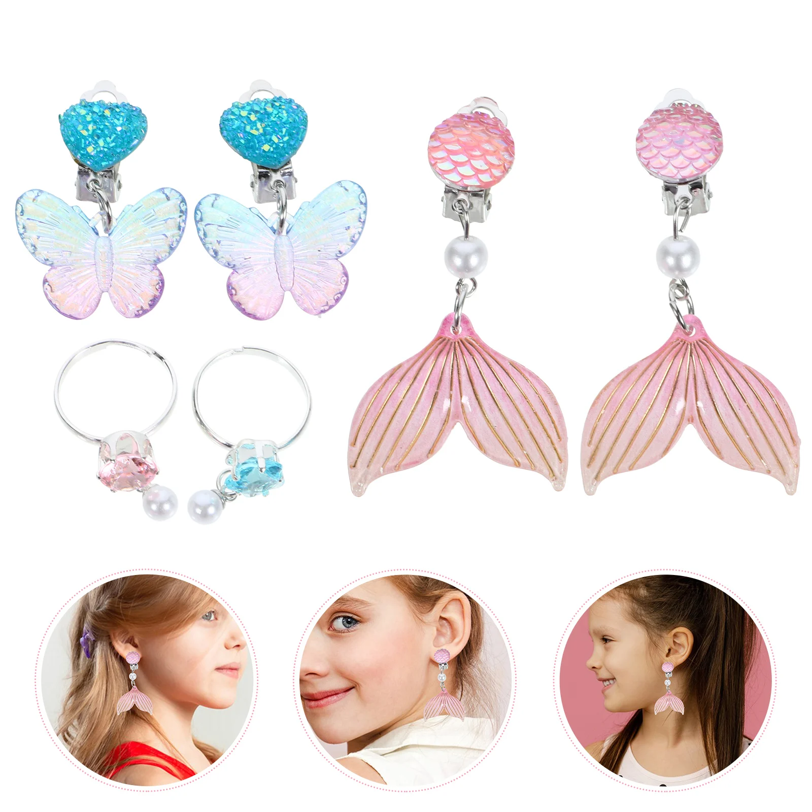

3 Pairs Girl Ear Clip Earring Set Earrings on Girls Cute Sky-blue Plastic Childrens Baby