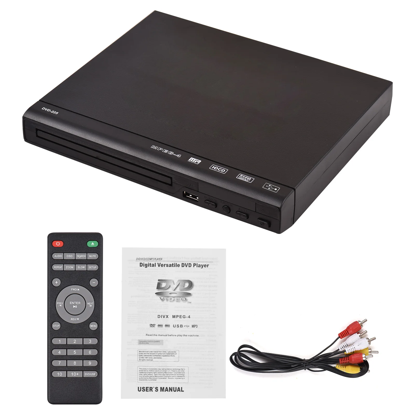 DVD-225 Home DVD Player DVD VCD Disc Player Digital Multimedia Player AV Output with Remote Control For TV VCD MP3 DVD Player