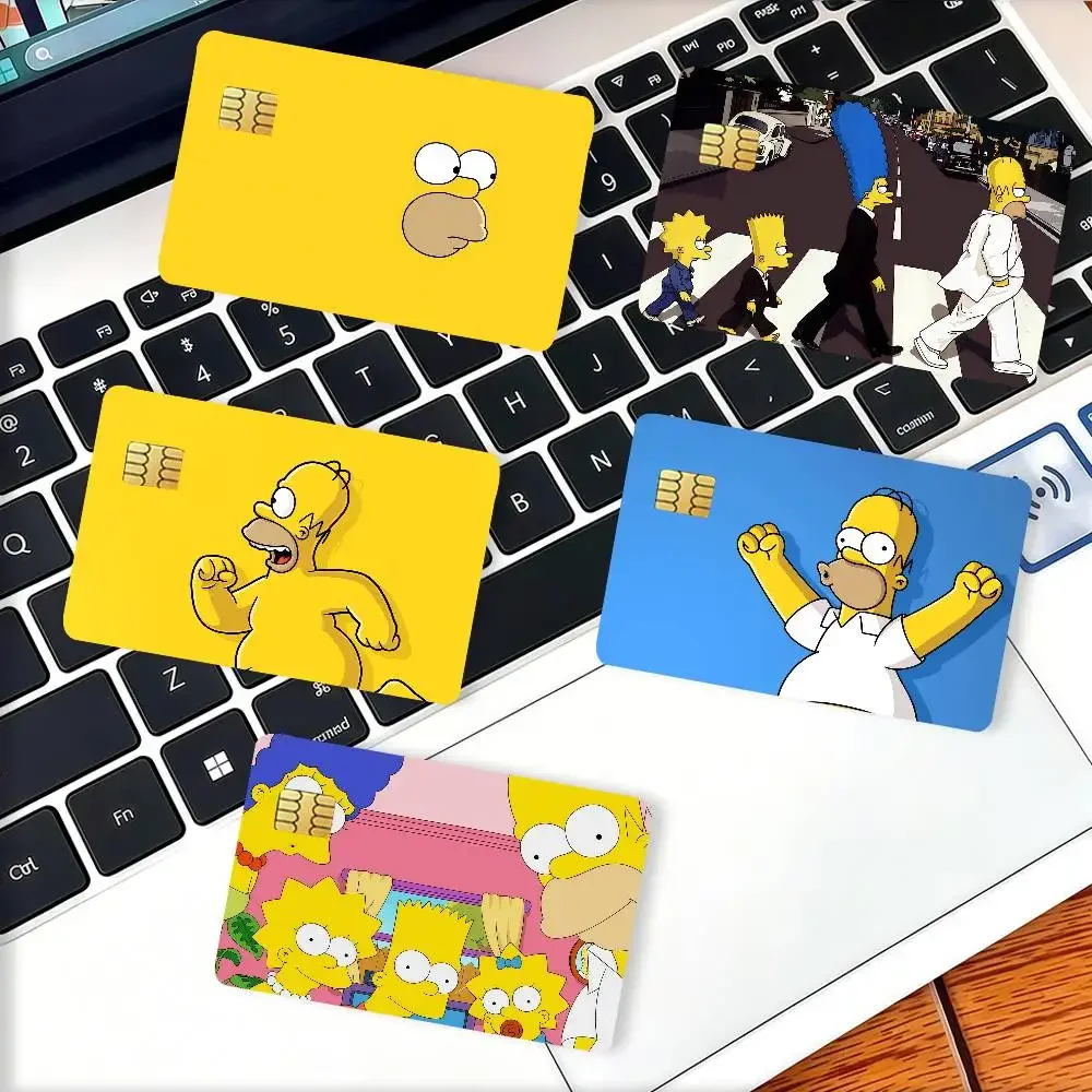 Cartoon funny S-Sim Psons Credit Card Decorative Card Stickers Suitable For Bank Cards Metro Transit Anti-scratch Gift 4PCS