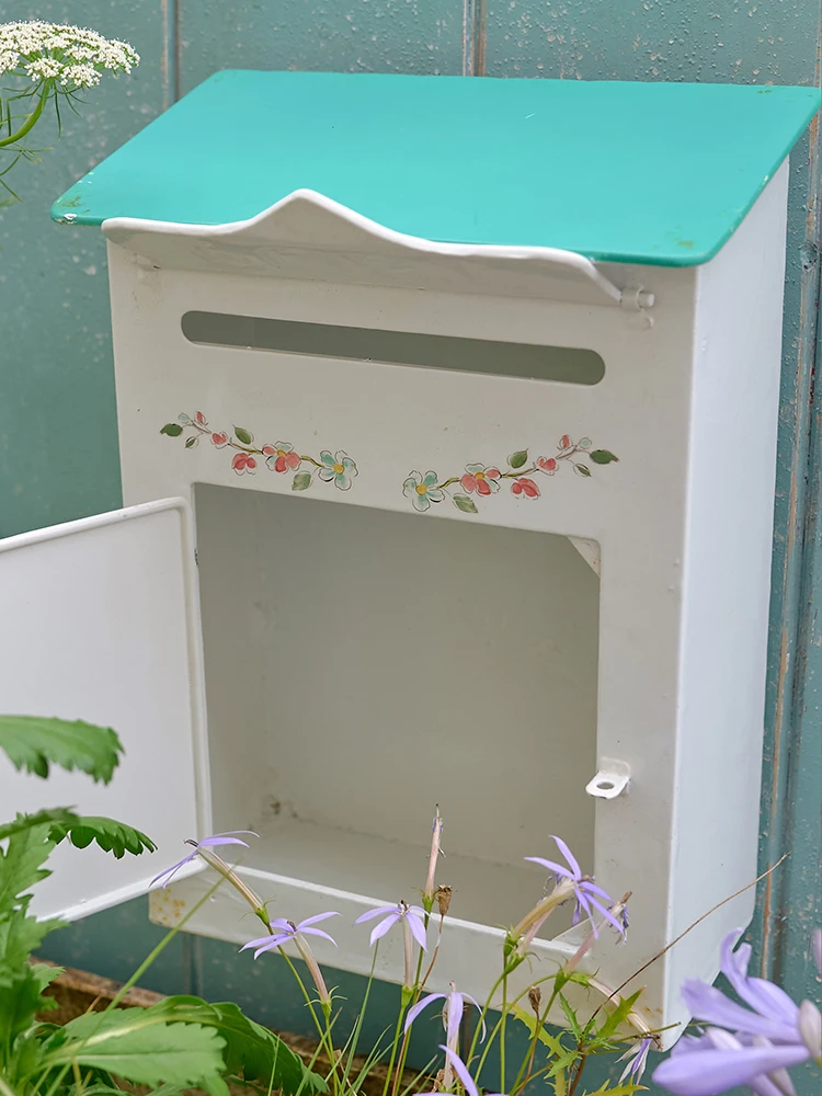 Garden Outdoor Mailbox, Metal Iron Post Box,European Style Vintage Letter Box, Size 22.5*12.5*31.5H CM, White Bird,Villa Family