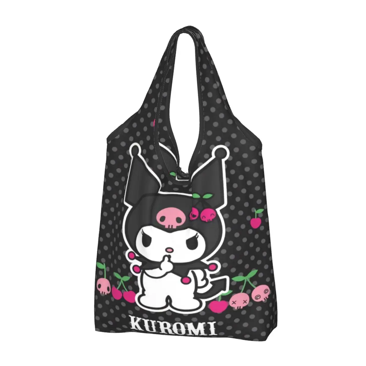 

Custom Kawaii Kuromi Cartoon Cat Shopping Tote Bags Portable Groceries Shoulder Shopper Bag