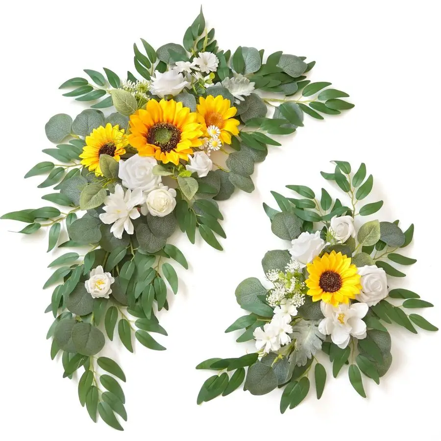 

Набор из 2 искусственных цветочных гирлянд для церемоний, вечеринок, приемов, декора входа, настенных подставок для плакатов на свадьбу, приветственных табличек