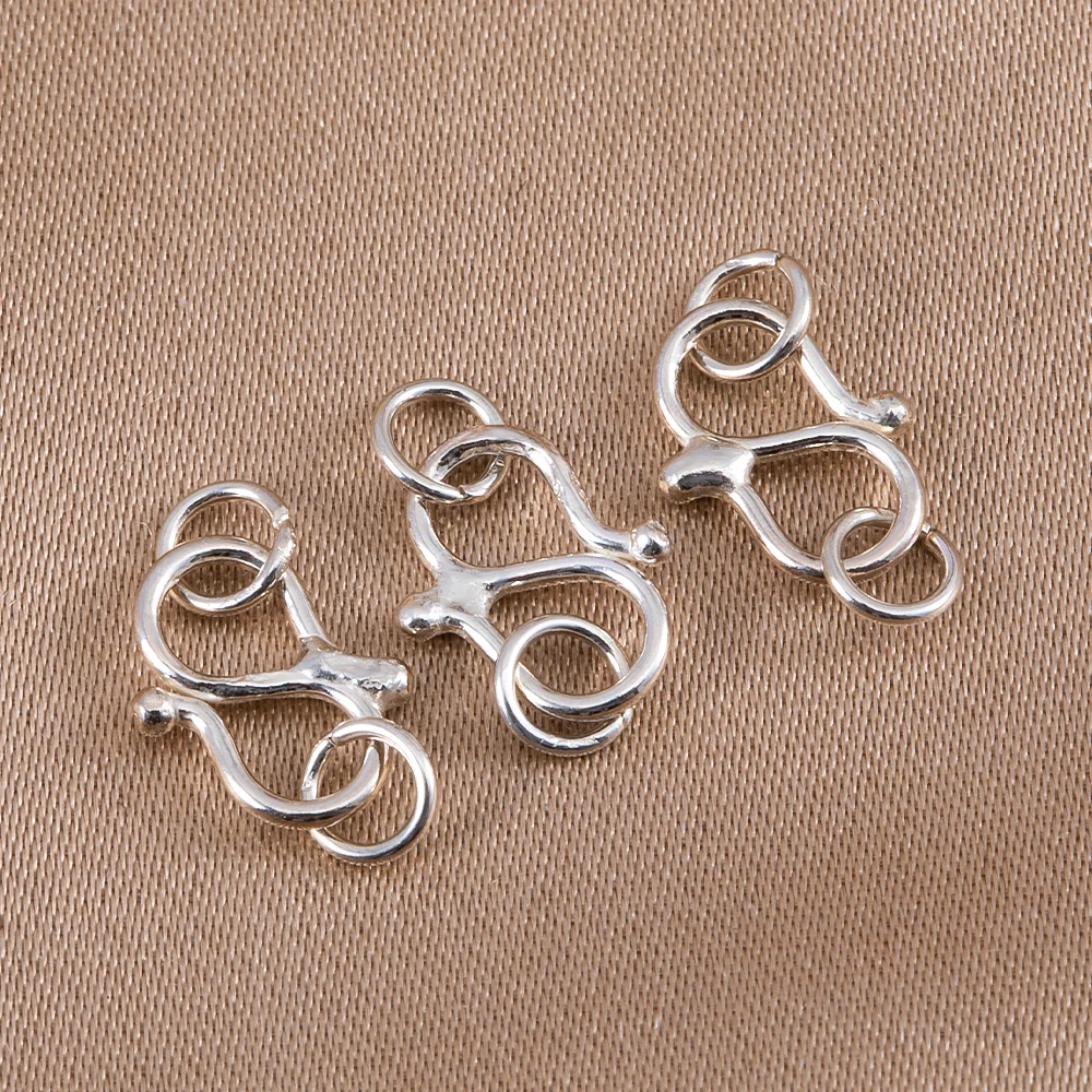 Genuine Real Pure Solid 925 Sterling Silver S Hook Fish Clasps Claw Gold Clasp Buckle Connector For DIY Jewelry Making Findings