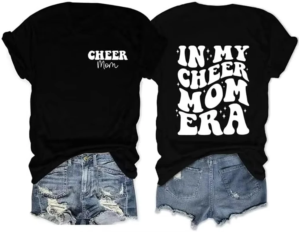 Cheer Mom Shirts for Women Cheerleading Mom Graphic Tees Cheer Shirt Summer Casual Funny Mother's Day T-Shirt