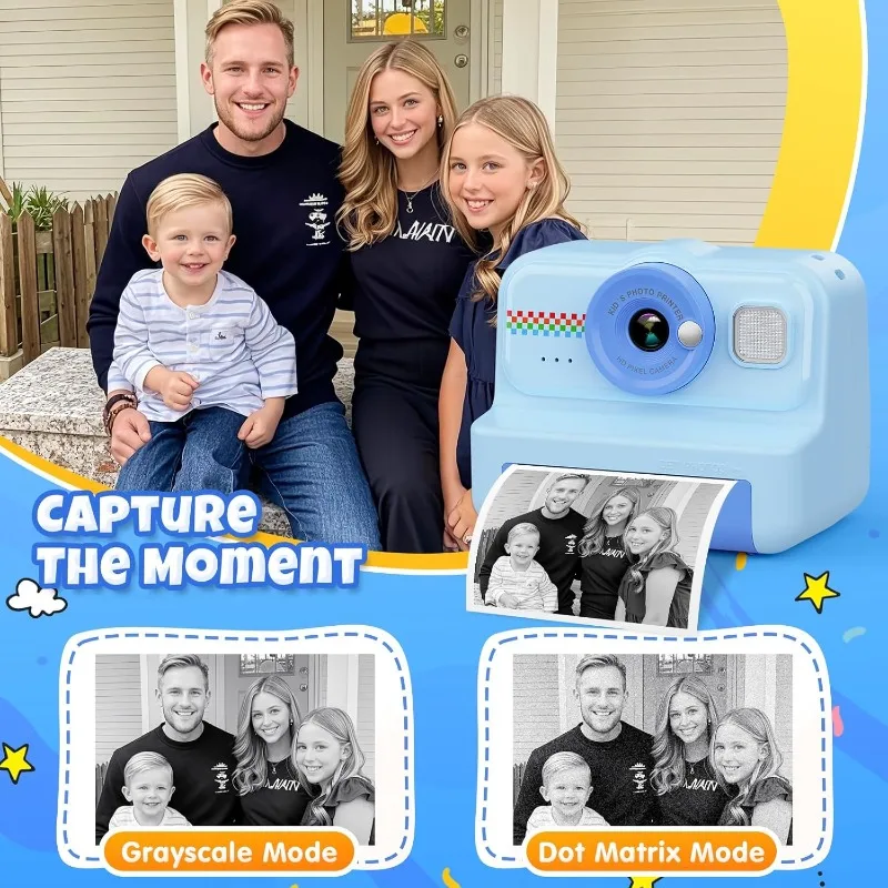 Instant Print-camera voor kinderen, 1080P HD kindercamera Instant Print met 3 rollen printpapier en 32 GB